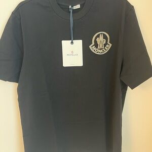 Moncler Black Short-Sleeve Crewneck T-Shirt with Gold Logo Patch